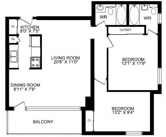 Floor plan layout diagram for 2C
